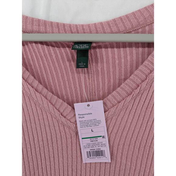 Wild Fable Oversize Sweater L Pink Ribbed Knit Hi Low Boxy Side Slit V Neck Top - Picture 3 of 13